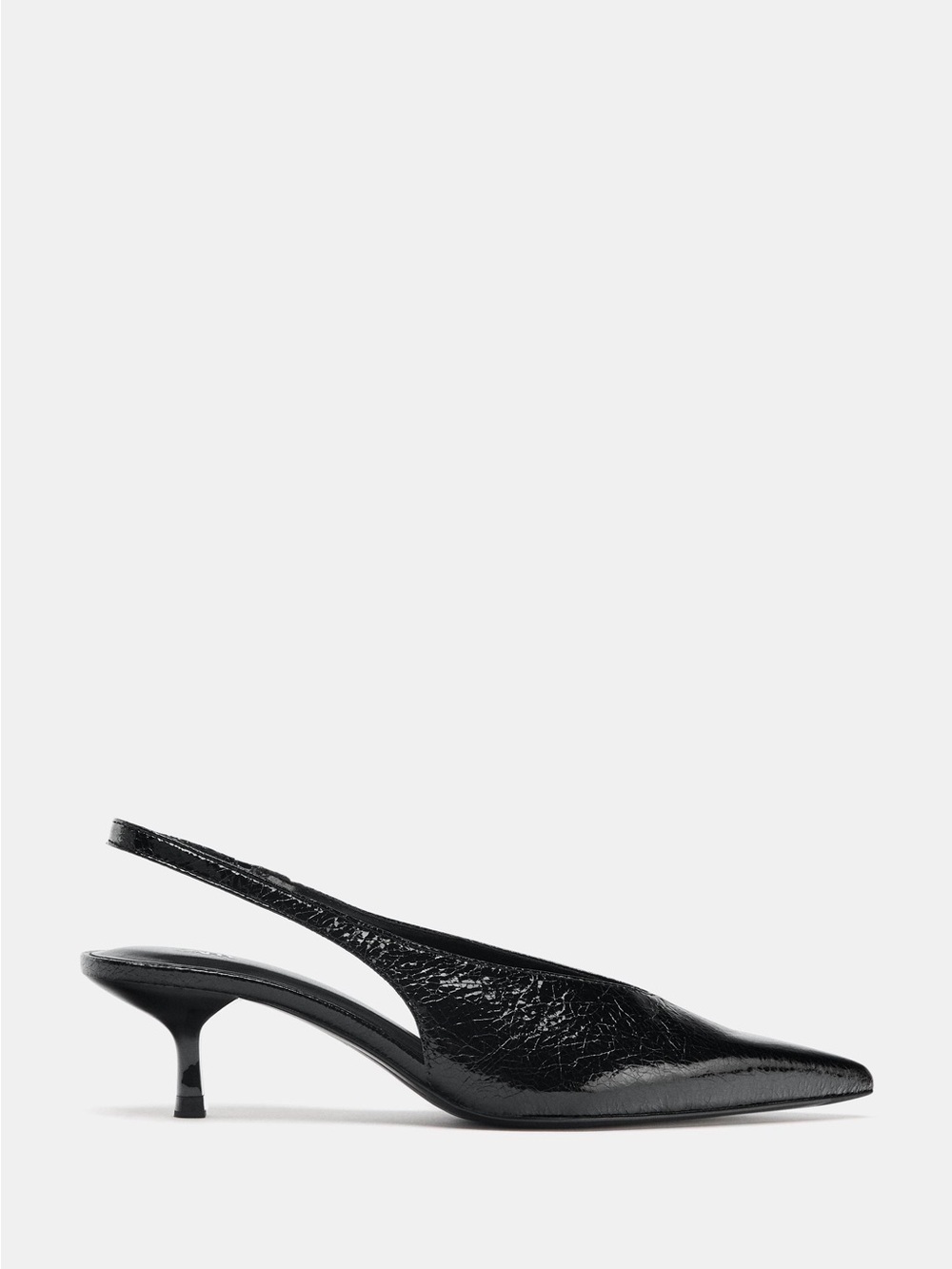 Zara Black Pointed Slingback Kitten Heel - Size 7.5
